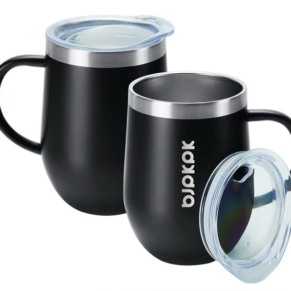 None Other - Black Insulated Mugs with Lids. 2 brand new cups in box